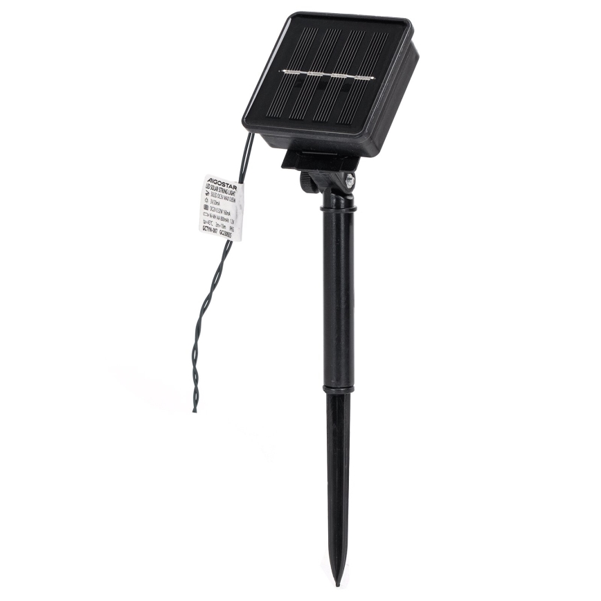 Aigostar - Catena luminosa solare a LED, 50 LED, 8 funzioni, 12 m, 800 mAh, IP65, bianco caldo