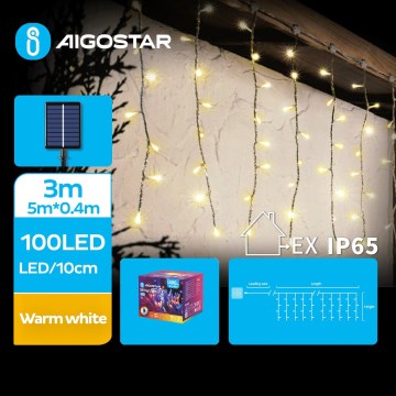 Aigostar - Catena solare LED 100 LED, 8 funzioni, 8 x 0,4 m, IP65, bianco caldo, 800 mAh