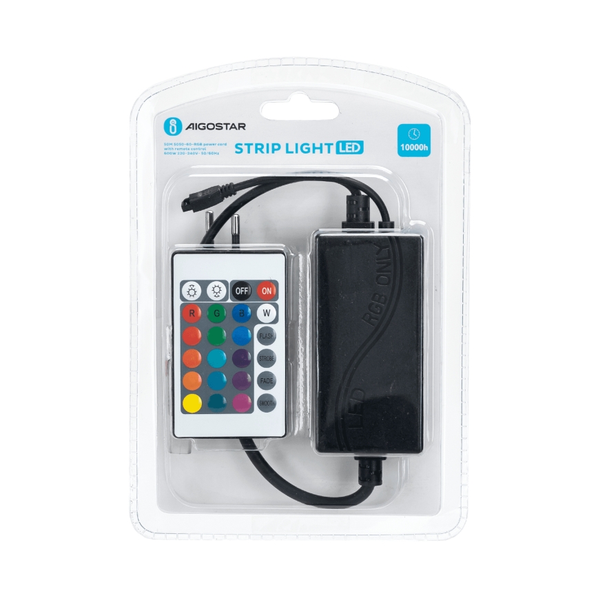 Aigostar - Cavo di alimentazione per striscia LED RGB 600W/230V con telecomando