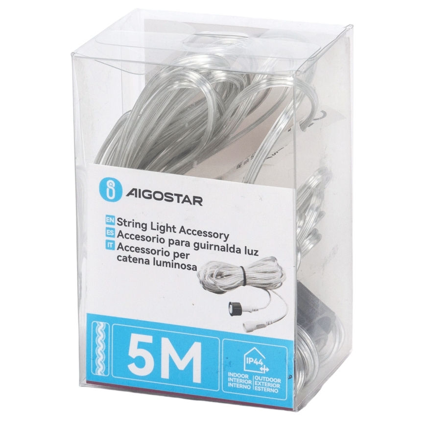 Aigostar - Cavo di prolunga da esterno per catene luminose 5 m IP44 trasparente