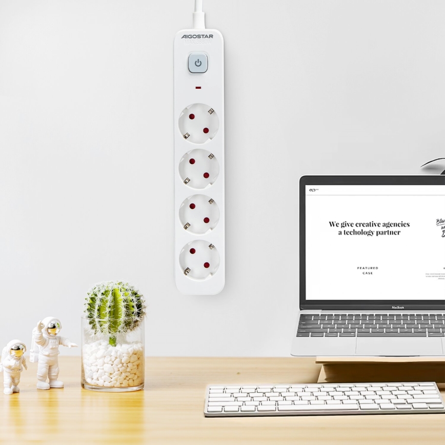 Aigostar - Prolunga con interruttore 4 prese Tipo F 1,5m SCHUKO bianco