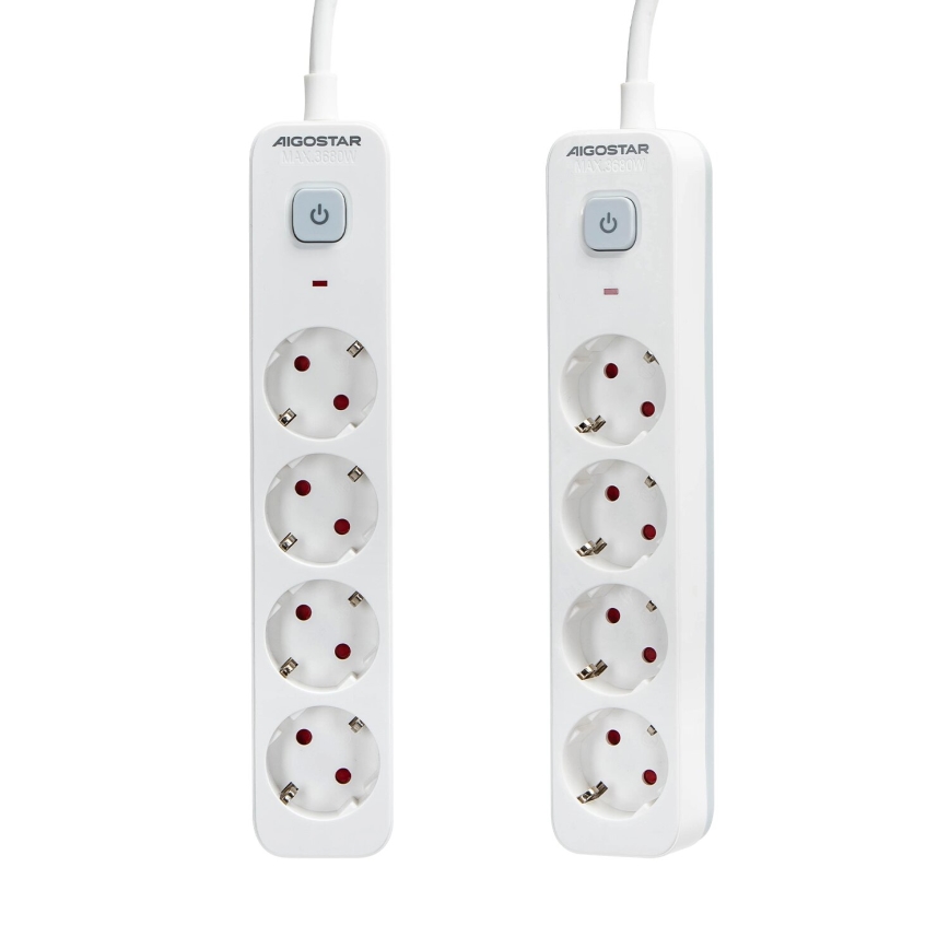 Aigostar - Prolunga con interruttore 4 prese Tipo F 1,5m SCHUKO bianco