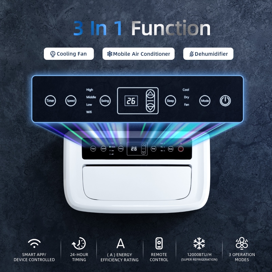 Aigostar - Climatizzatore portatile smart 1337W/230V 12000 BTU Wi-Fi bianco + telecomando