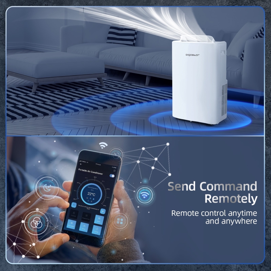 Aigostar - Climatizzatore portatile smart 1337W/230V 12000 BTU Wi-Fi bianco + telecomando