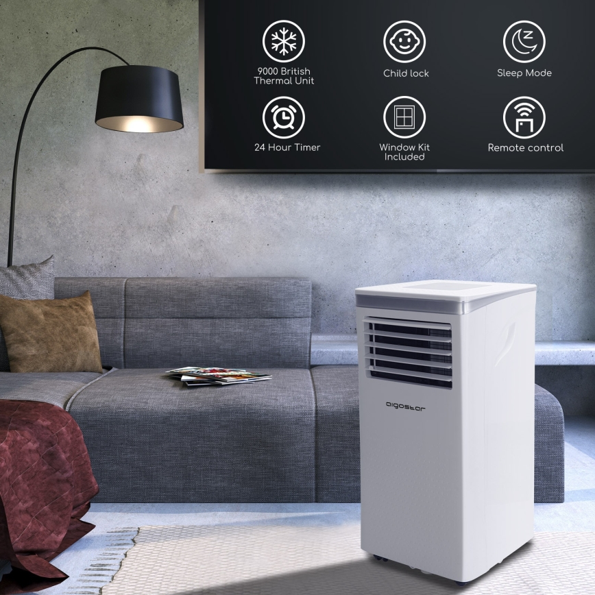 Aigostar - Condizionatore portatile intelligente 3 in 1 1003W/230V 9000 BTU Wi-Fi bianco + telecomando