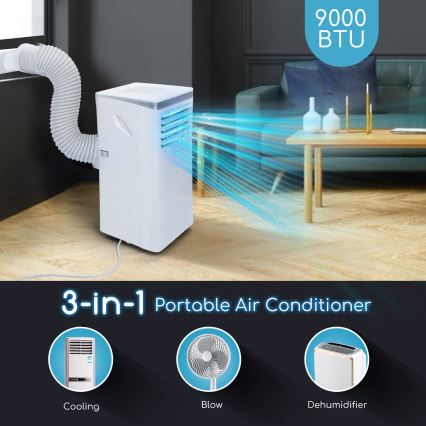 Aigostar - Condizionatore portatile intelligente 3 in 1 1003W/230V 9000 BTU Wi-Fi bianco + telecomando