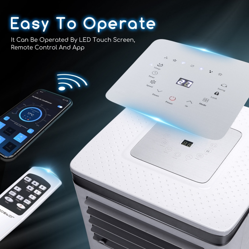 Aigostar - Condizionatore portatile intelligente 3 in 1 1003W/230V 9000 BTU Wi-Fi bianco + telecomando