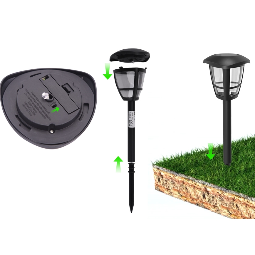 Aigostar - Set da 12 lampade solari a LED LED/0,06W/2V 33,8 cm 6500K 100 mAh IP44 nere