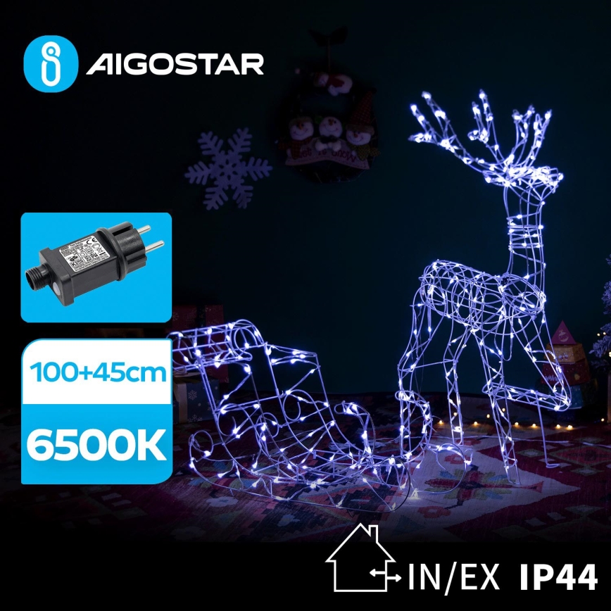 Aigostar - Decorazione LED da esterno LED/3,6W/31/230V 6500K 90/45cm IP44 renna con slitta
