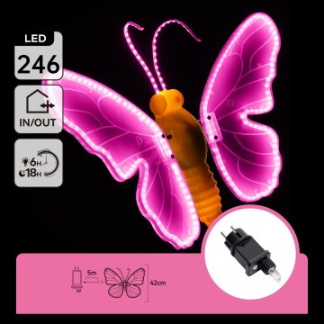 Aigostar - Decorazione LED per esterni 246xLED/9W/230V 42 cm IP44 farfalla/rosa
