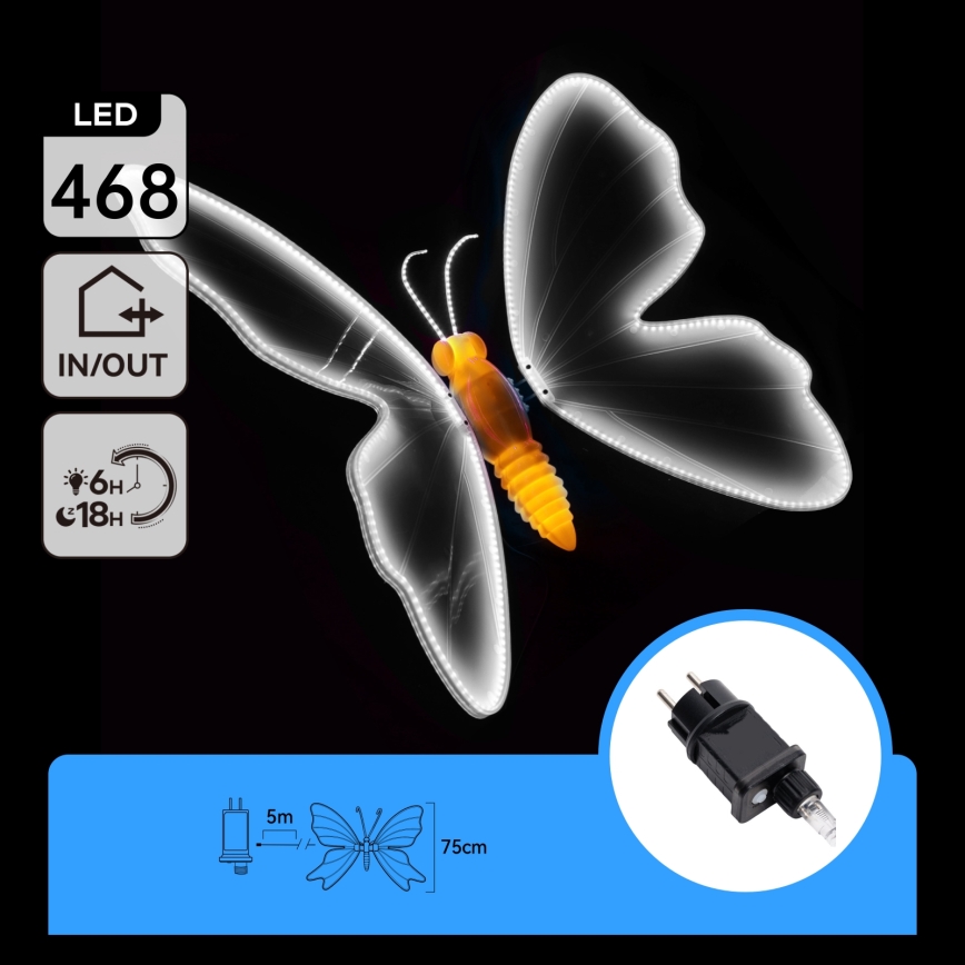 Aigostar - Decorazione LED per esterni 468xLED/18W/230V 75 cm IP44 farfalla/bianco freddo