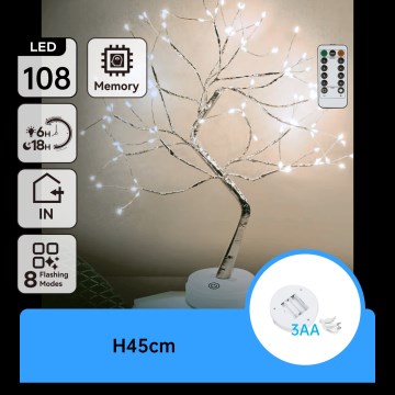 Aigostar - Decorazione natalizia a LED 108xLED/3xAA/8 funzioni 45 cm bianco freddo