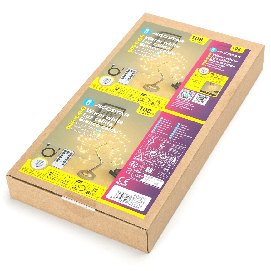 Aigostar - Decorazione natalizia a LED 108xLED/3xAA/8 funzioni 45cm bianco caldo