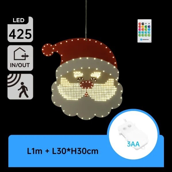 Aigostar - Decorazione natalizia a LED 425xLED/3xAA IP44 + telecomando Babbo Natale 30 cm