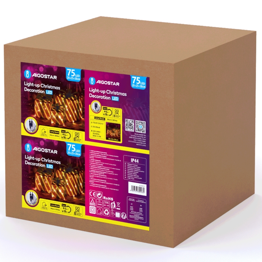 Aigostar- Decorazione natalizia a LED per esterno 3,6W/31/230V 2700K 20/25/30cm IP44 regali