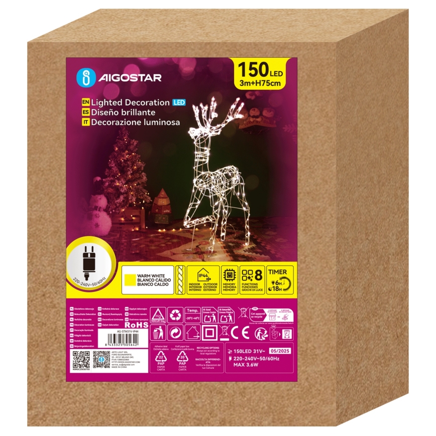 Aigostar - Decorazione natalizia a LED per esterno LED/3,6W/31/230V 2700K 75 cm IP44 renna