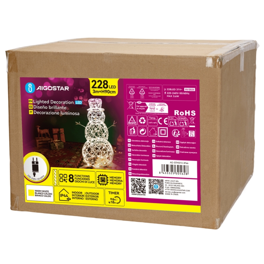 Aigostar - Decorazione natalizia a LED per esterno LED/3,6W/31/230V 2700K 90 cm IP44 pupazzo di neve