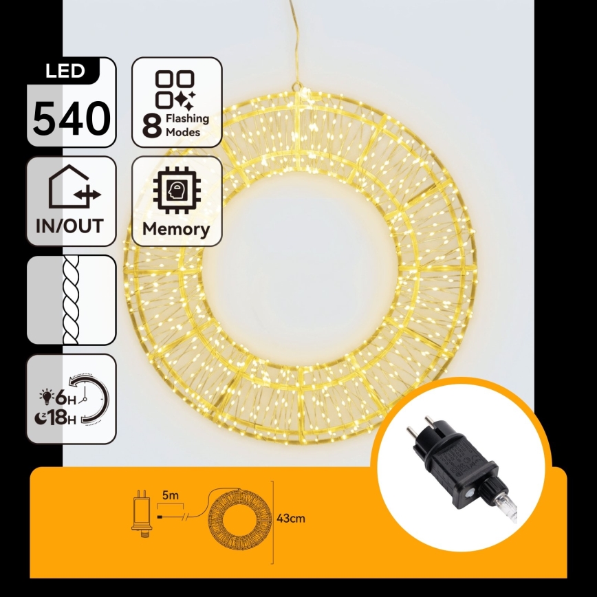 Aigostar - Decorazione natalizia da esterno a LED 540xLED/6W/230V IP44 bianco caldo 45 cm cerchio