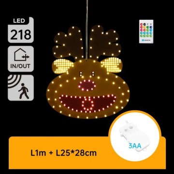 Aigostar - Decorazione natalizia LED 218xLED/3xAA IP44 + telecomando renna 28 cm