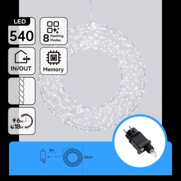 Aigostar - decorazione natalizia LED da esterno 540xLED/6W/230V IP44 bianco freddo cerchio 45 cm