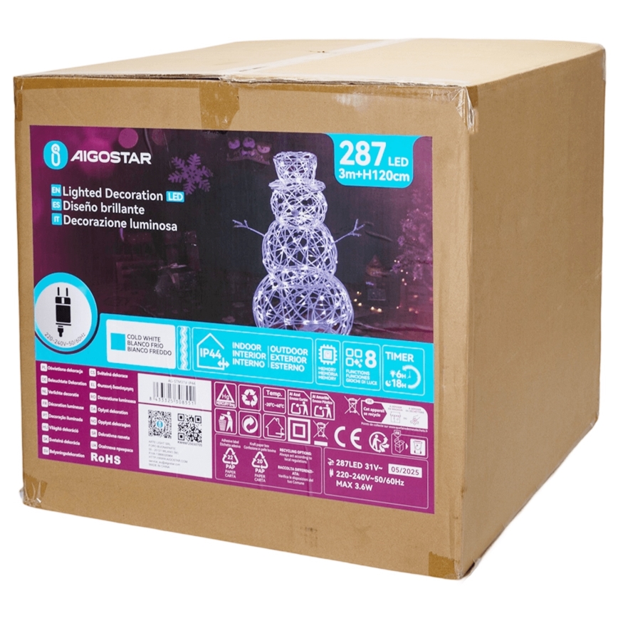 Aigostar - Decorazione natalizia LED da esterno a forma di pupazzo di neve 3,6W/31/230V 6500K 120cm IP44