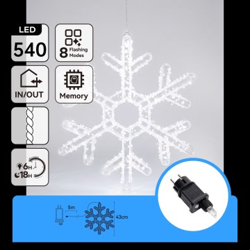 Aigostar - Decorazione natalizia LED per esterni 540xLED/6W/230V IP44 bianco freddo fiocco di neve 45 cm