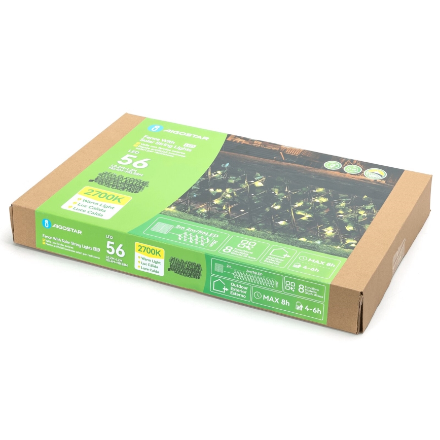 Aigostar - Decorazione solare a LED 56xLED/2x0,4m IP65 300 mAh bianco caldo ivy