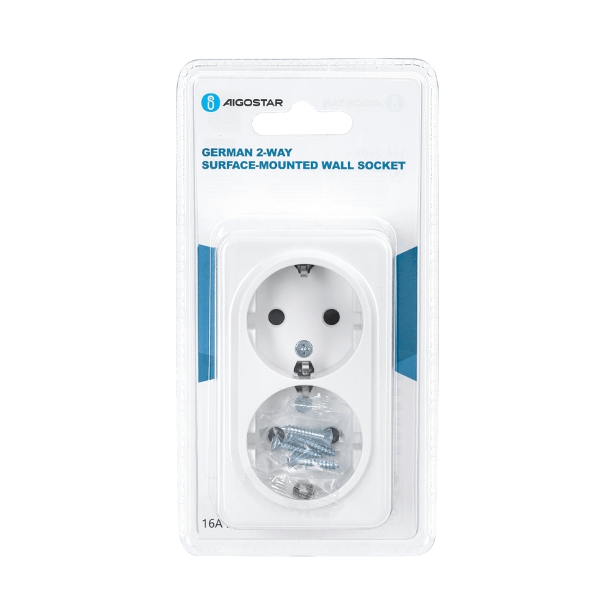 Aigostar - Doppia presa da parete domestica SCHUKO 250V bianca