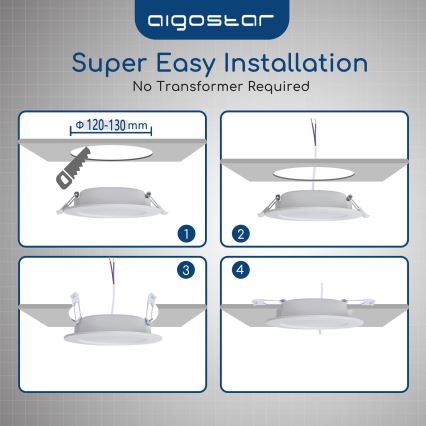 Aigostar - Plafoniera da incasso per bagno LED/15W/230V 4000K IP44 Ø 14,5 cm bianca