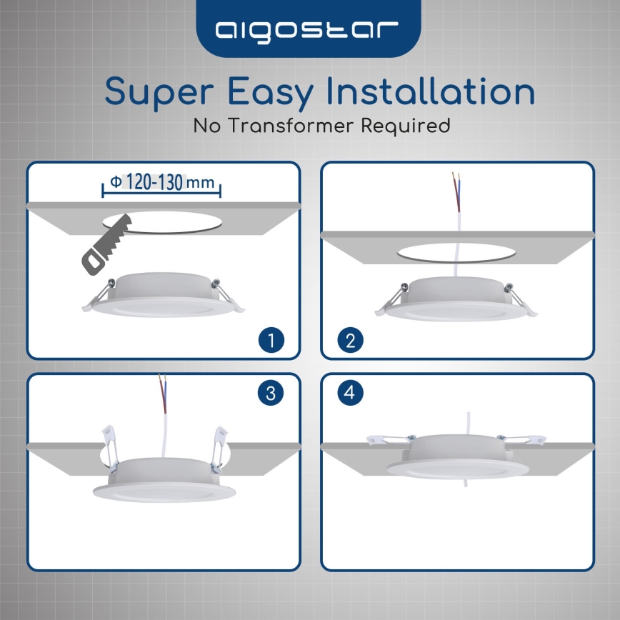 Aigostar - Plafoniera da incasso per bagno LED/15W/230V 4000K IP44 Ø 14,5 cm bianca
