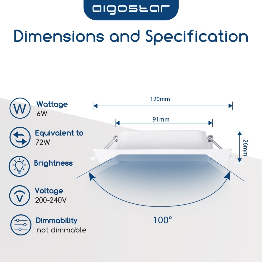 Aigostar - Faretto da incasso per controsoffitto LED/6W/230V 6500K 12x12 cm bianco