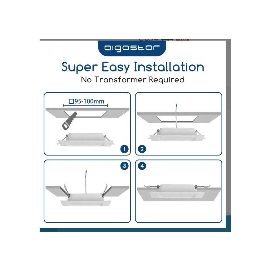 Aigostar - Faretto da incasso per controsoffitto LED/6W/230V 6500K 12x12 cm bianco