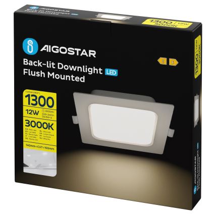Aigostar - Faretto LED 12W 230V 3000K 17,5x17,5 cm bianco