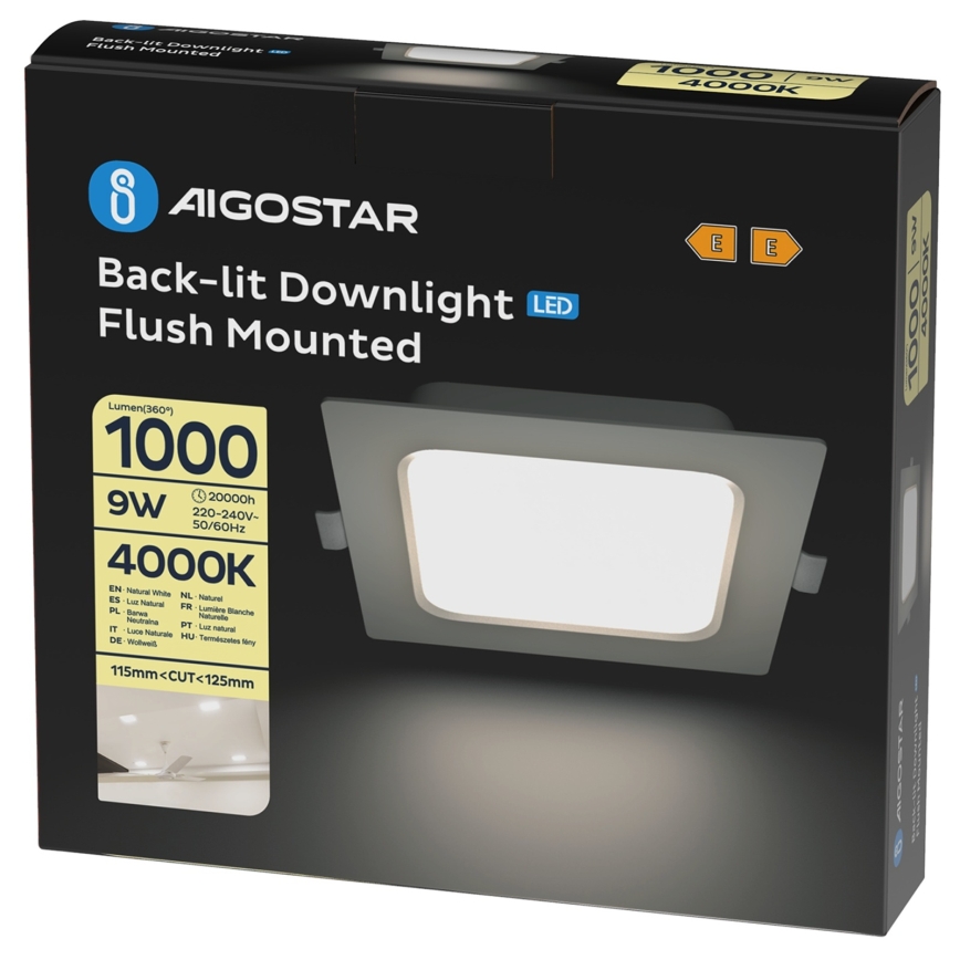 Aigostar - Faretto LED da incasso 9W, 230V, 4000K, 14,5 x 14,5 cm, bianco
