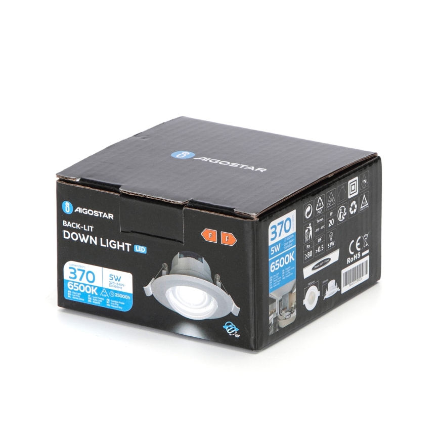 Aigostar - Faretto LED incassato LED/5W/230V 6500K diametro 8,5 cm bianco
