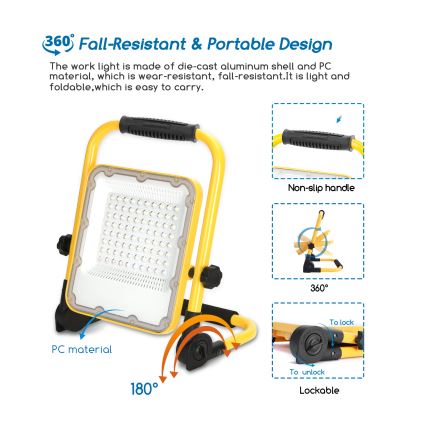 Aigostar - Faretto LED ricaricabile dimmerabile LED/50W/5V 6500K IP65