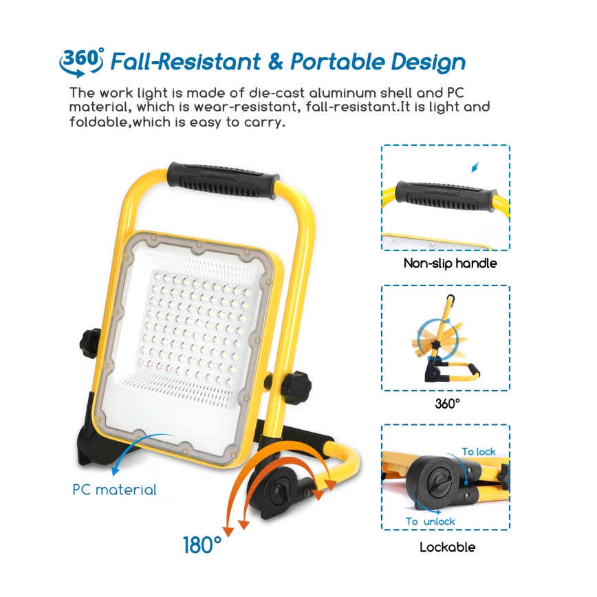 Aigostar - Faretto LED ricaricabile dimmerabile LED/50W/5V 6500K IP65