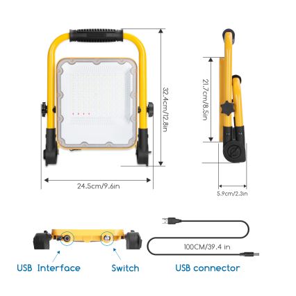 Aigostar - Faretto LED ricaricabile dimmerabile LED/50W/5V 6500K IP65