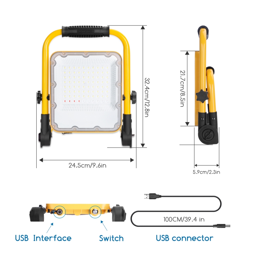 Aigostar - Faretto LED ricaricabile dimmerabile LED/50W/5V 6500K IP65