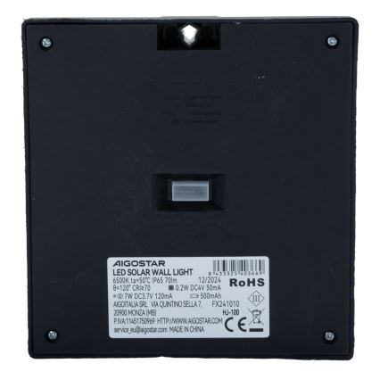 Aigostar - Faro solare LED con sensore LED/3,7V 6500K 500 mAh IP65 nero