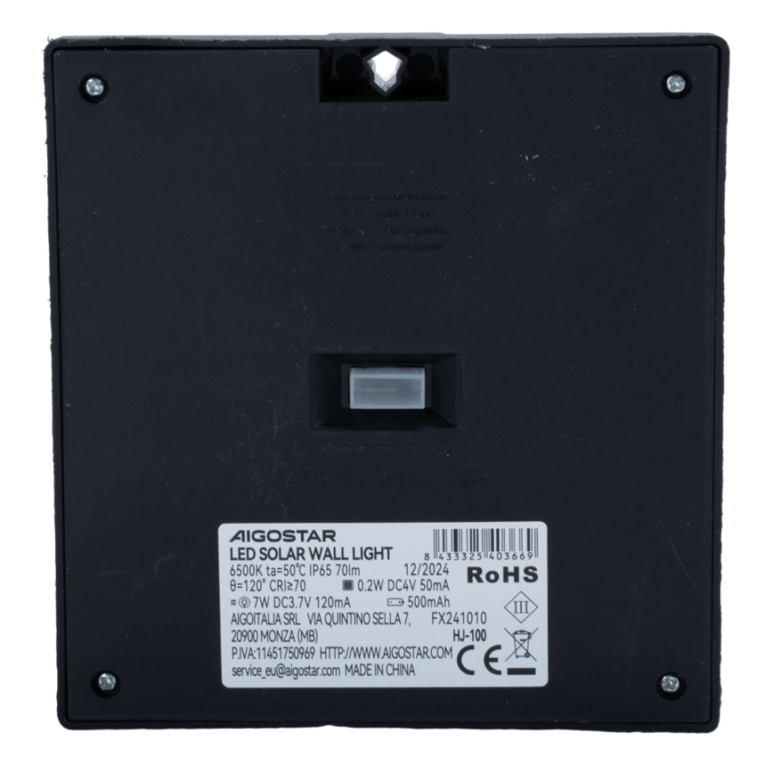 Aigostar - Faro solare LED con sensore LED/3,7V 6500K 500 mAh IP65 nero