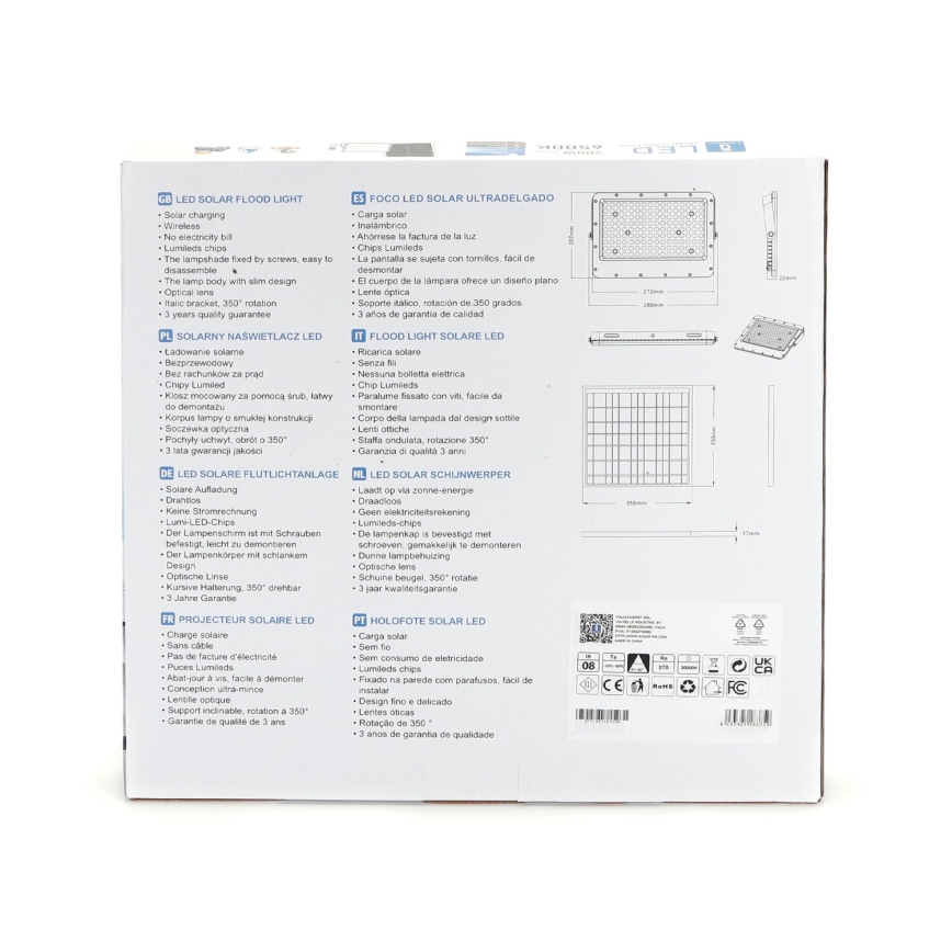 Aigostar - Proiettore solare dimmerabile a LED/200W/3,2V IP65 20000 mAh + telecomando