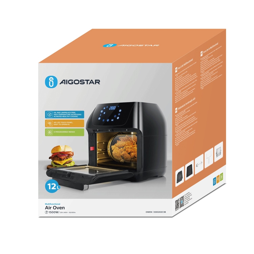 Aigostar - Forno ad aria calda 1400W/230V 12l nero
