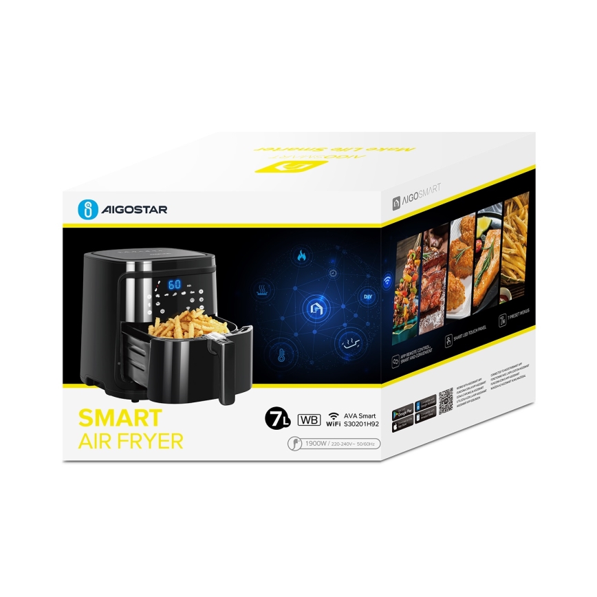 Aigostar - Friggitrice ad aria calda intelligente 7l 1900W/230V/60min Wi-Fi