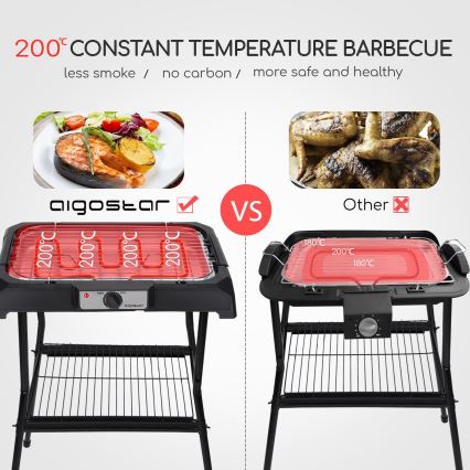 Aigostar - Grill elettrico con supporto 2000W/230V nero