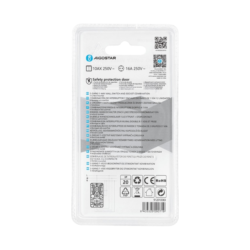 Aigostar - Interruttore 2P con presa 1x10A/250V