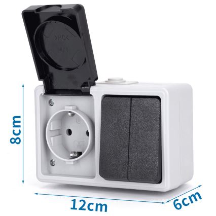 Aigostar - Interruttore domestico per corrente alternata con presa 250V/16A IP54