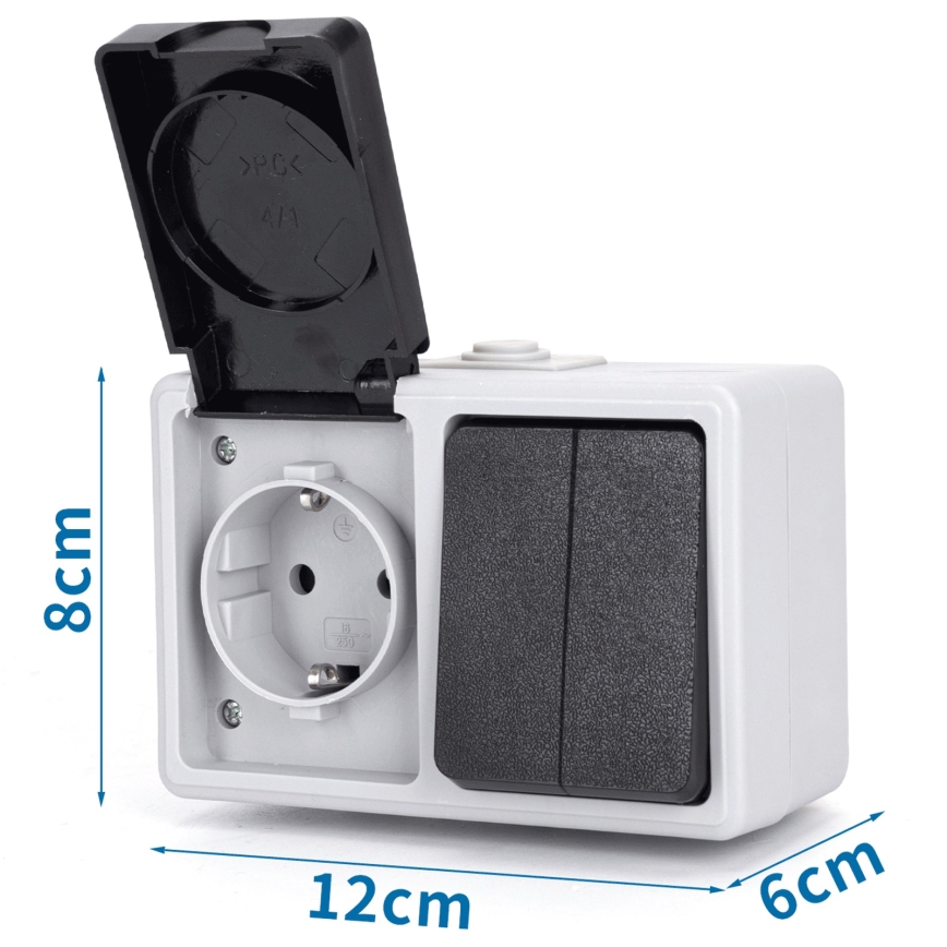 Aigostar - Interruttore domestico per corrente alternata con presa 250V/16A IP54