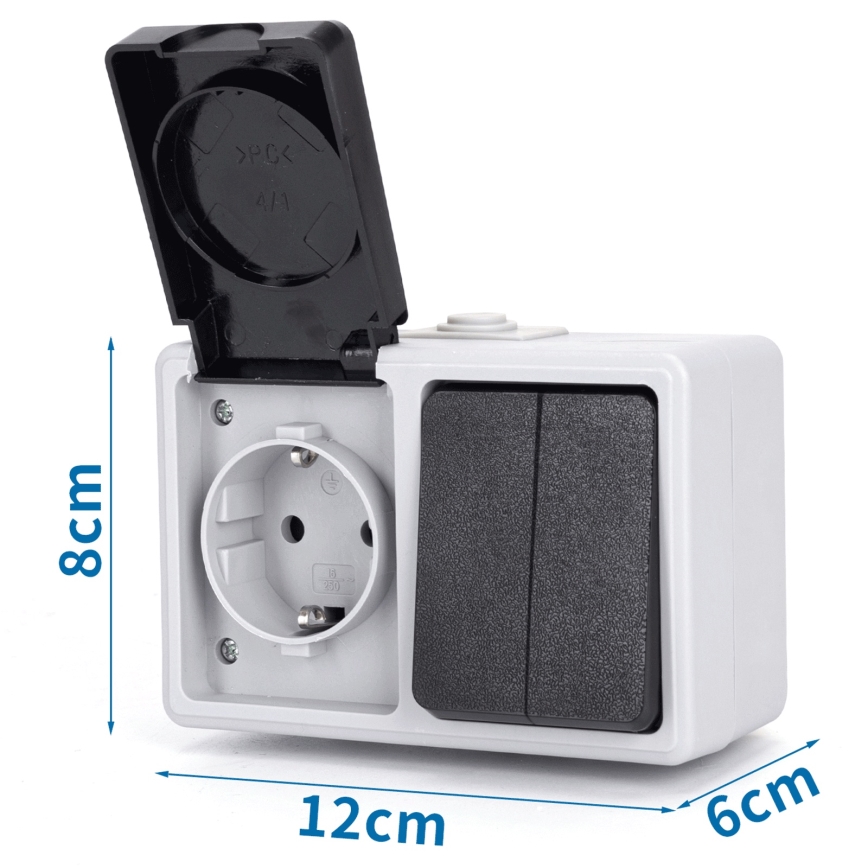 Aigostar - Interruttore domestico per corrente alternata con presa 250V/16A IP54