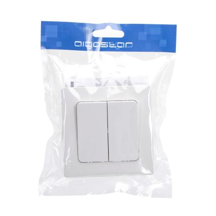 Aigostar - Interruttore doppio con placca n. 5, bianco